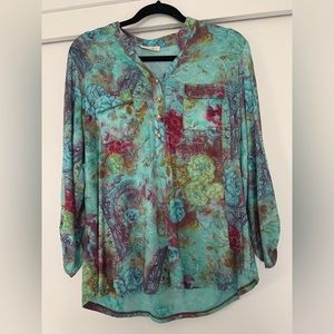 Floral & Tie-dye Blouse - L - Brittany Black - Mandarin Collar - NWOT